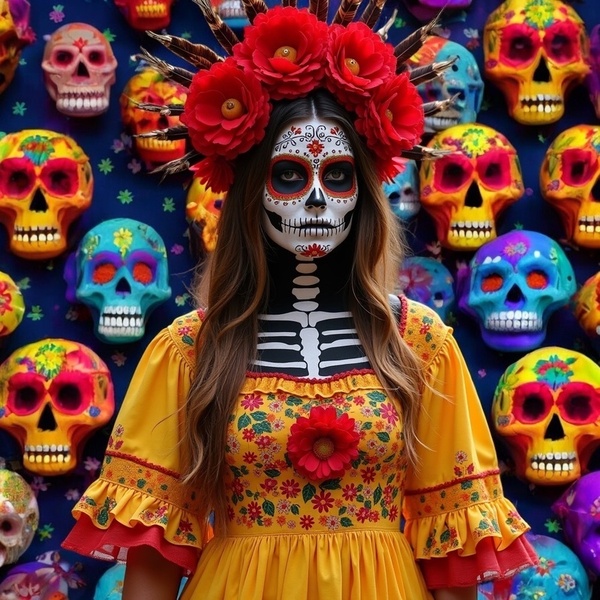 Mujer caracterizada como catrina