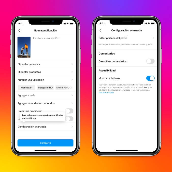 Subtítulos automáticos para videos en el feed, una nueva función de Instagram